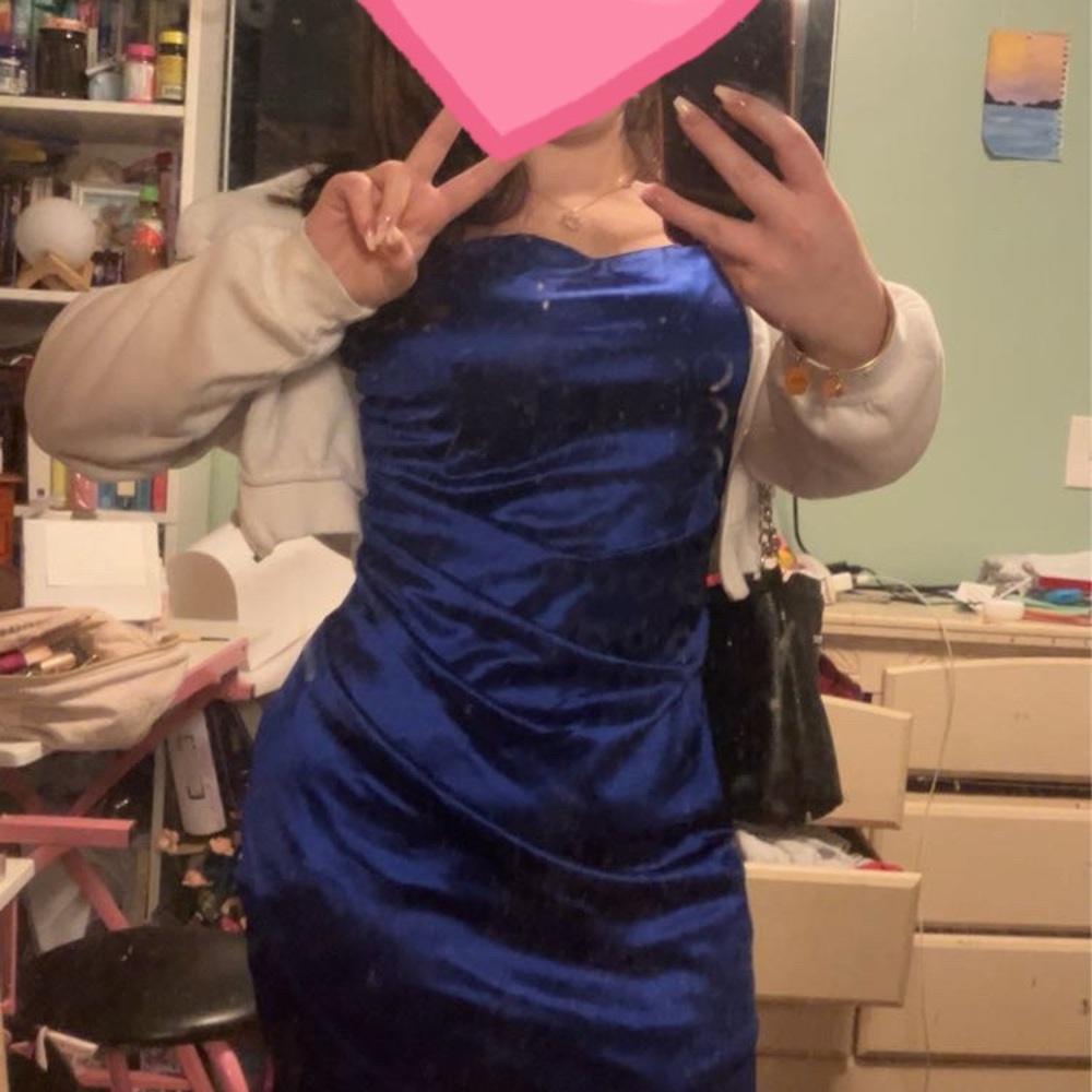 Emerald Sundae Blue Long Sleeve Cowl Neck Sheath Dress